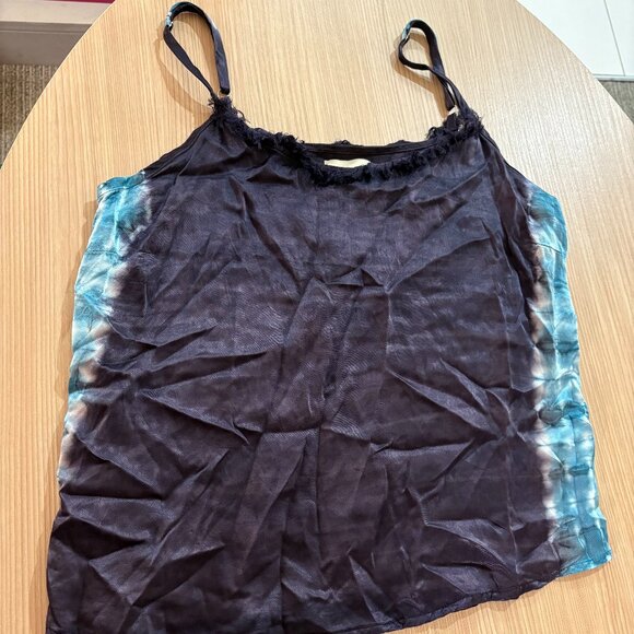 Tina Jo Tank Top XS Xtra Small Black and Blue Rayon Fringe Adjustable Straps - Picture 1 of 3